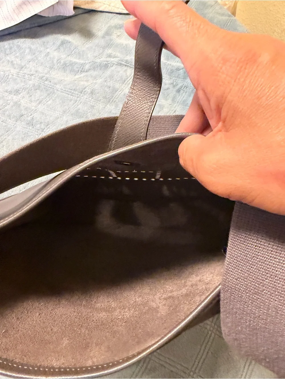 Hermes Gray Leather Messenger Bag with Charcoal Strap clean inside comes  bag